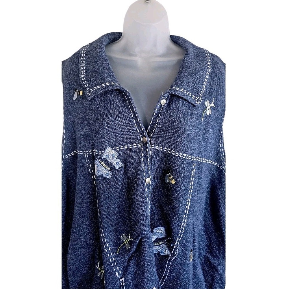 VTG QUACKER FACTORY Embroidered Butterflies & Honey Bees Blue Sweater Vest Sz 3X - Picture 5 of 11